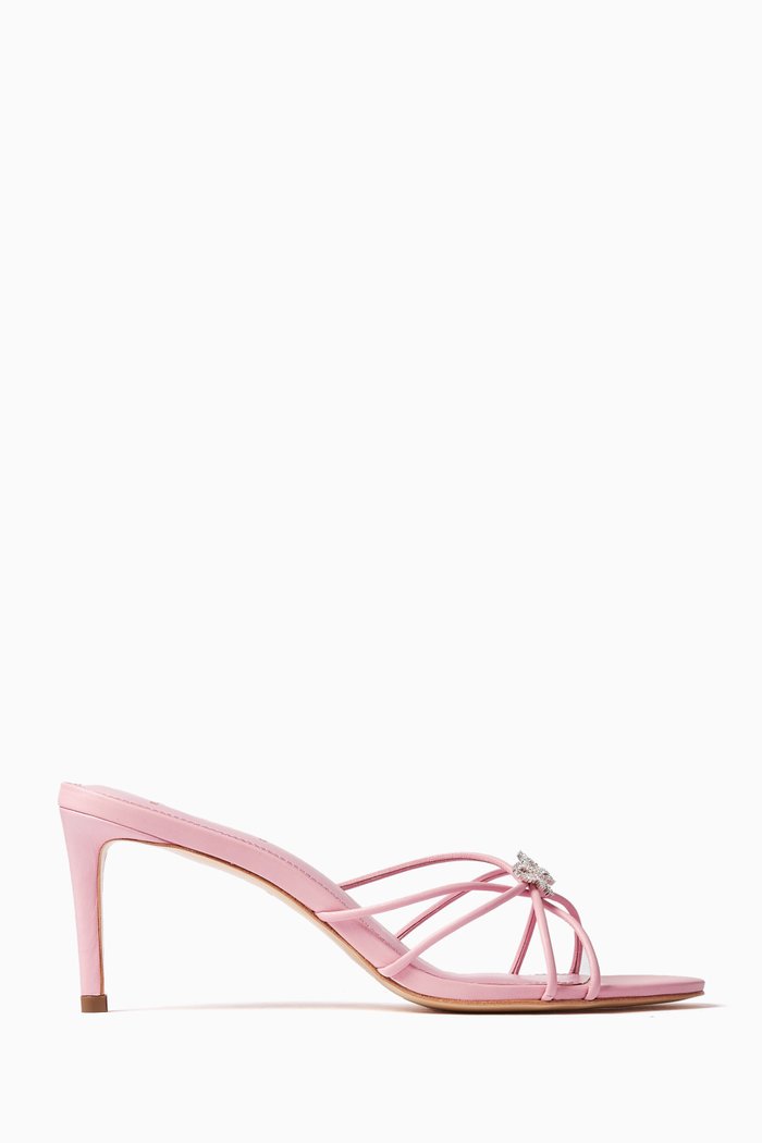 

Electra 65 Crystal Bow Mule Sandals in Leather, Pink