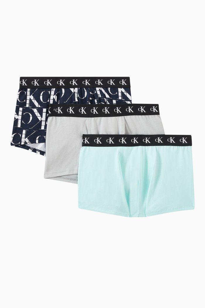 Monogram Underwear in Cotton-jersey, Set of 3, Blue