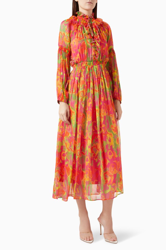 

Floral-print Midi Dress, Orange