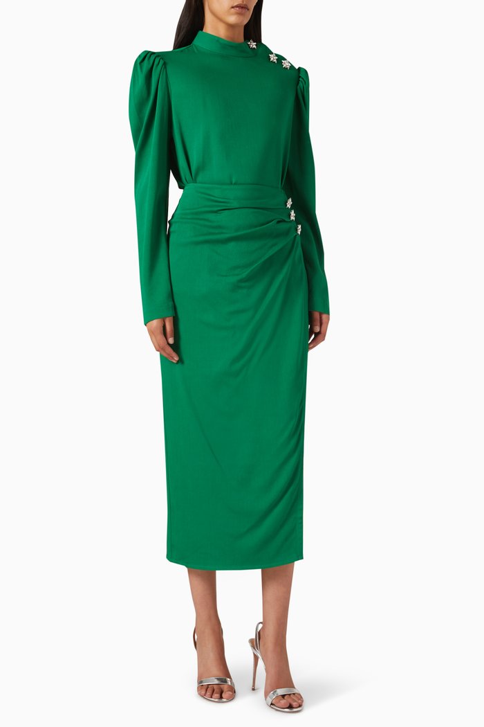 

Crystal-embellished Top & Midi Skirt Set, Green