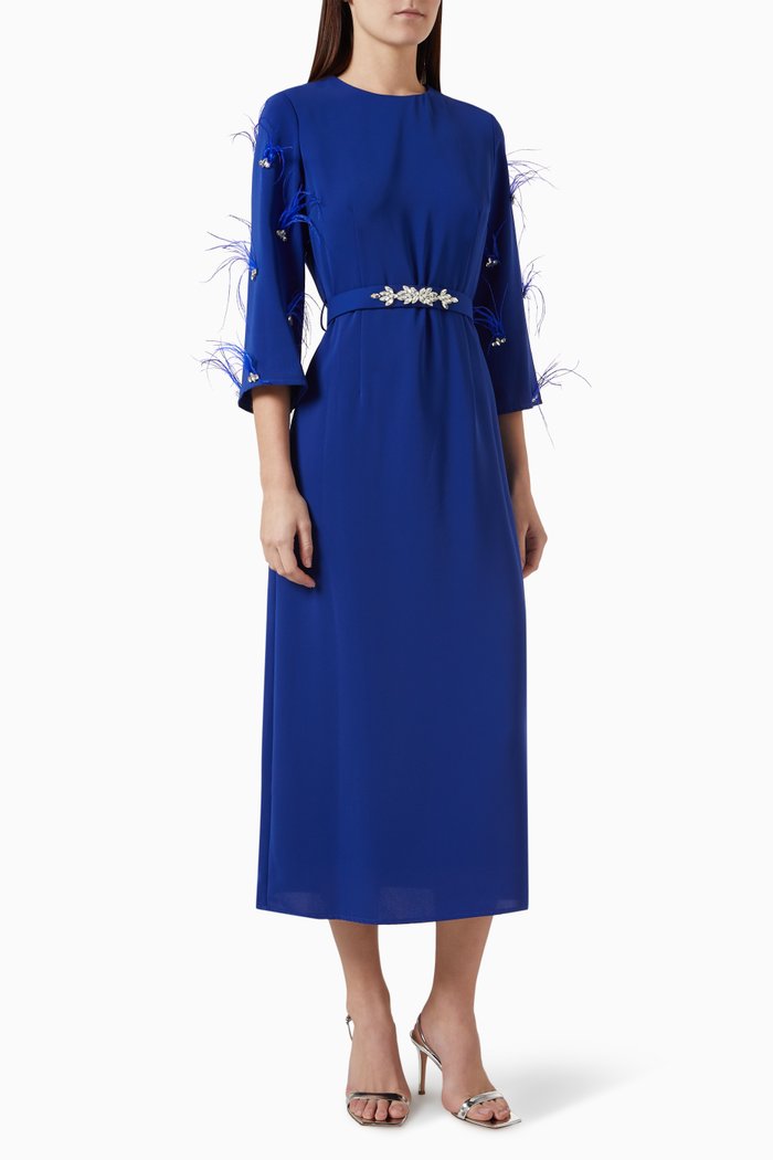 

Embellished Feather Midi Dress, Blue