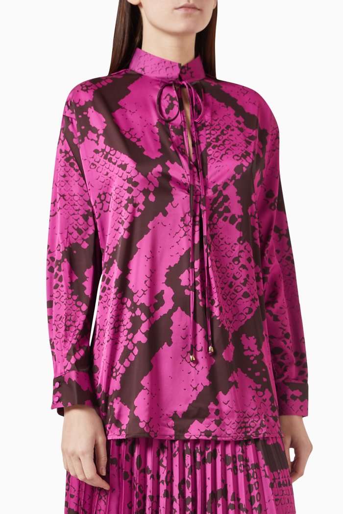 

Snake-print Tie-neck Blouse, Purple