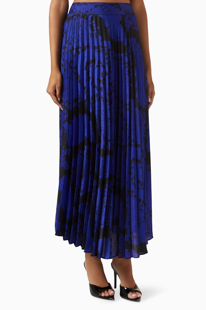 

Snake-print Pleated Skirt, Blue