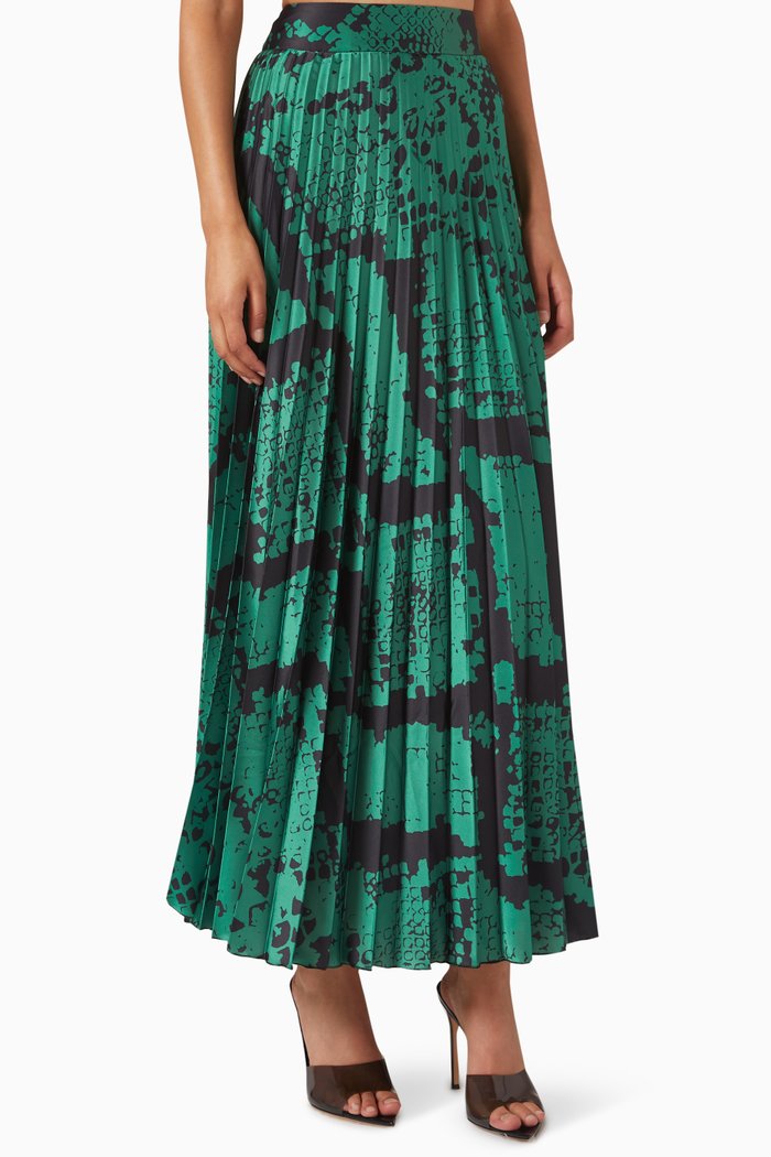 

Snake-print Pleated Skirt, Green