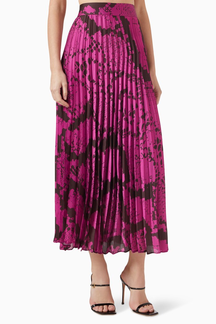 

Snake-print Pleated Skirt, Purple