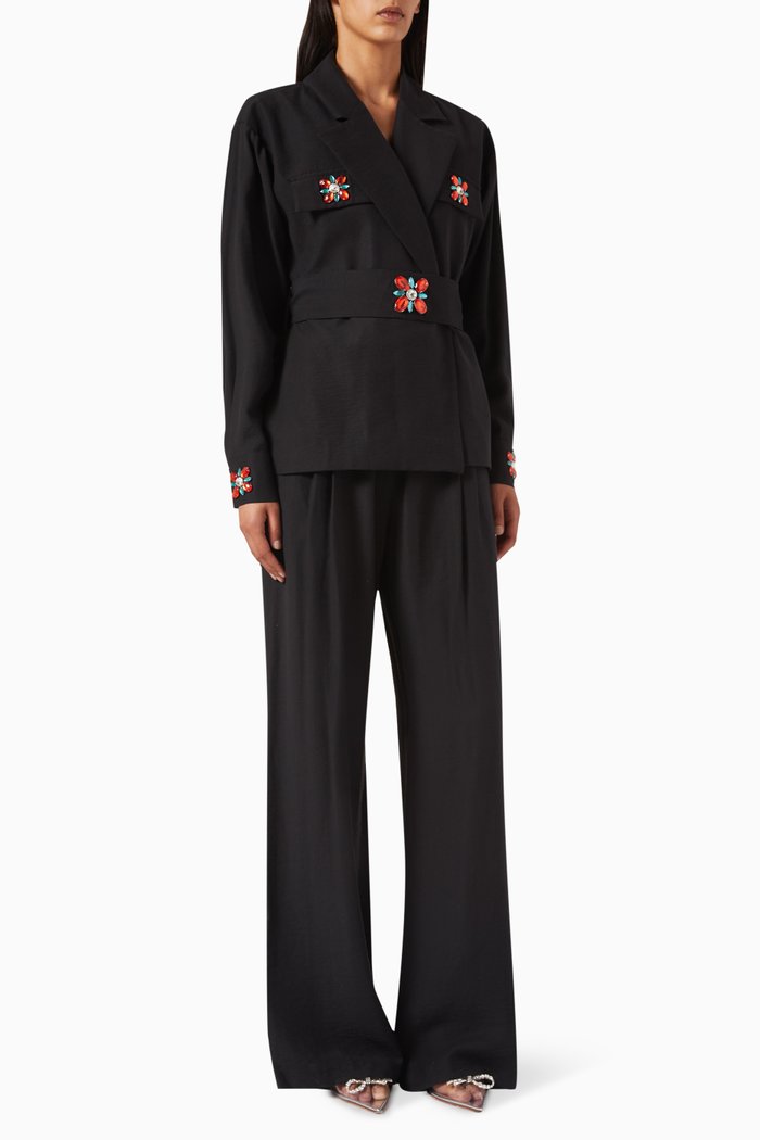 

Jacket & Pants Set in Viscose-blend, Black