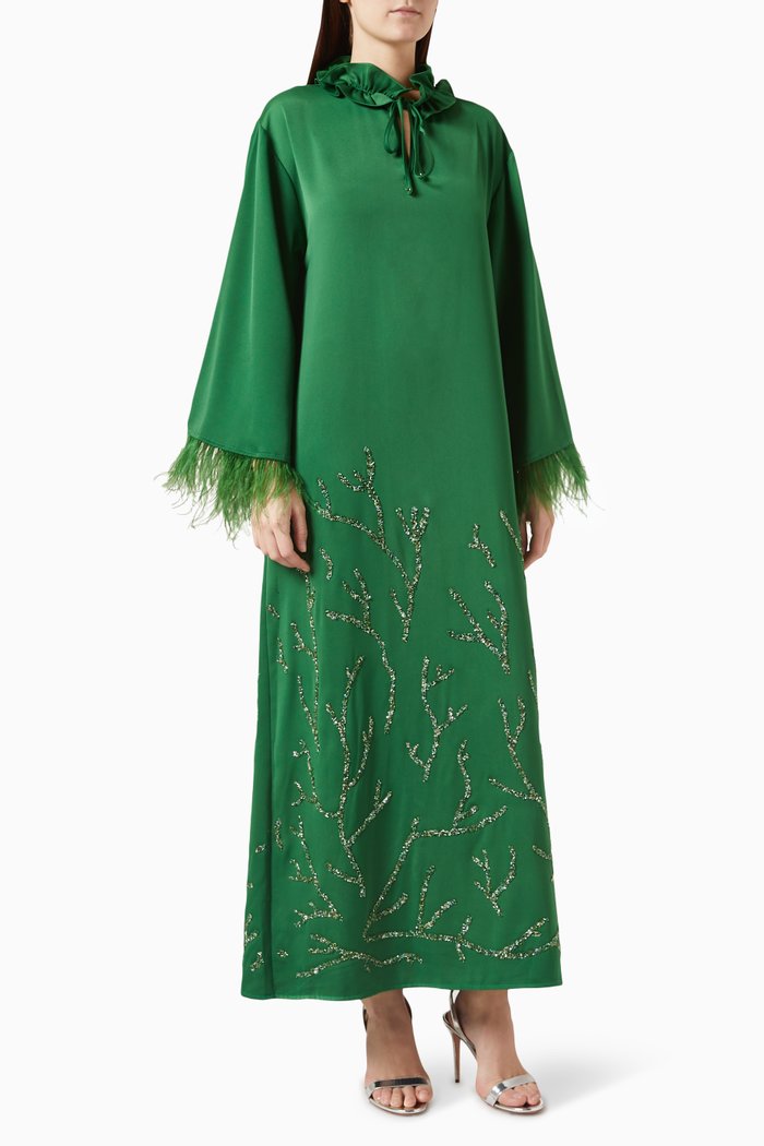 Bead-embellished Maxi Dress, Green