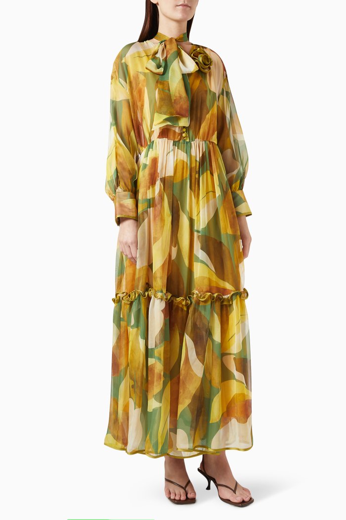 

Printed Tiered Dress, Yellow