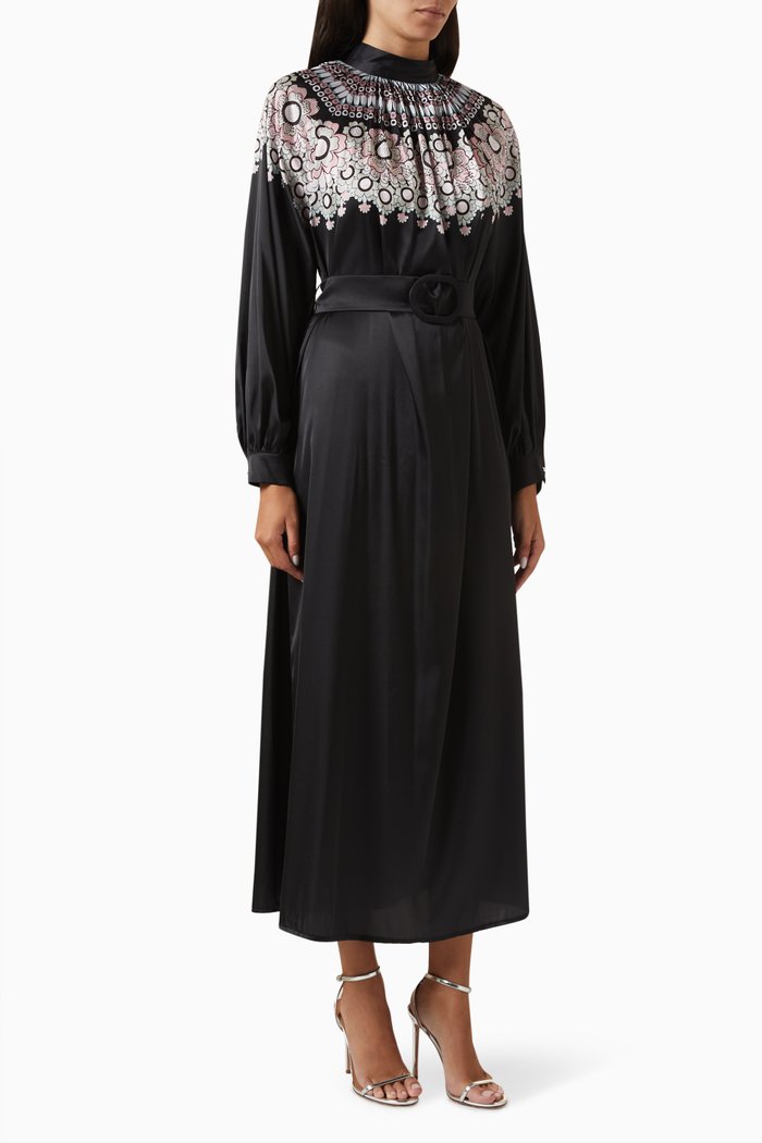 

Printed Midi Dress in Satin, Black