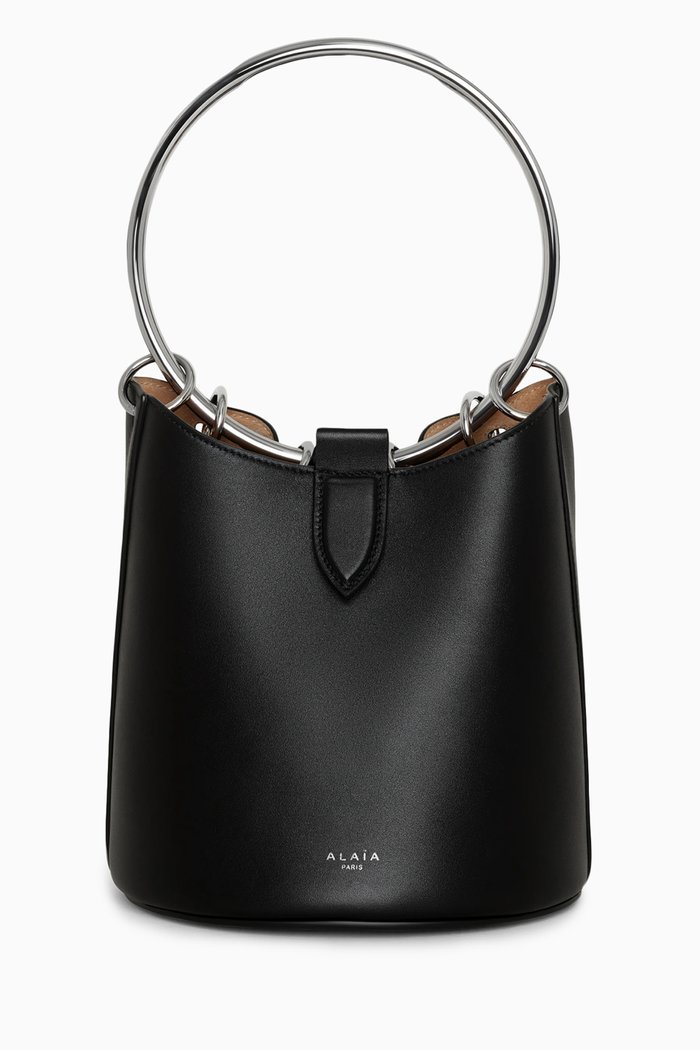 Medium Ring Bucket Bag in Calfskin, Black