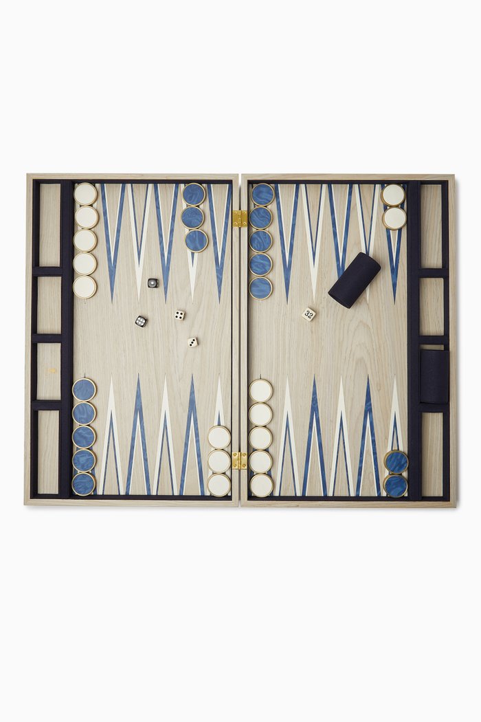 

Backgammon Set in Natural Wood, Blue
