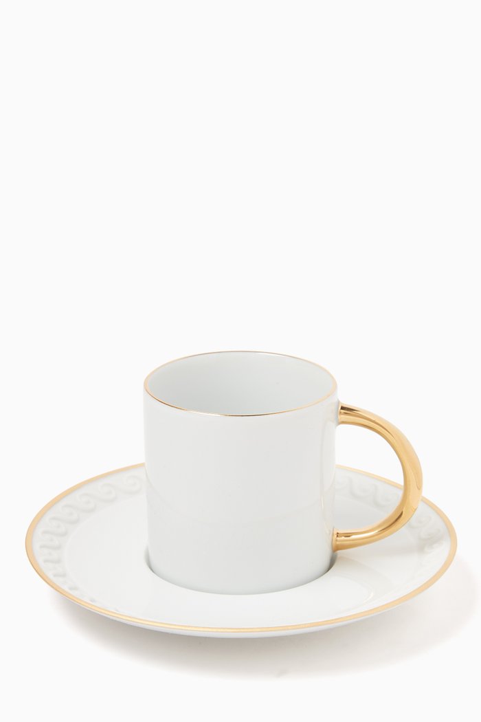 Neptune Espresso Cup & Saucer in Porcelain, Set of 2, White