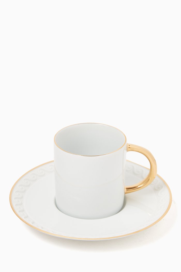 Neptune Espresso Cup & Saucer in Porcelain, Set of 6, White