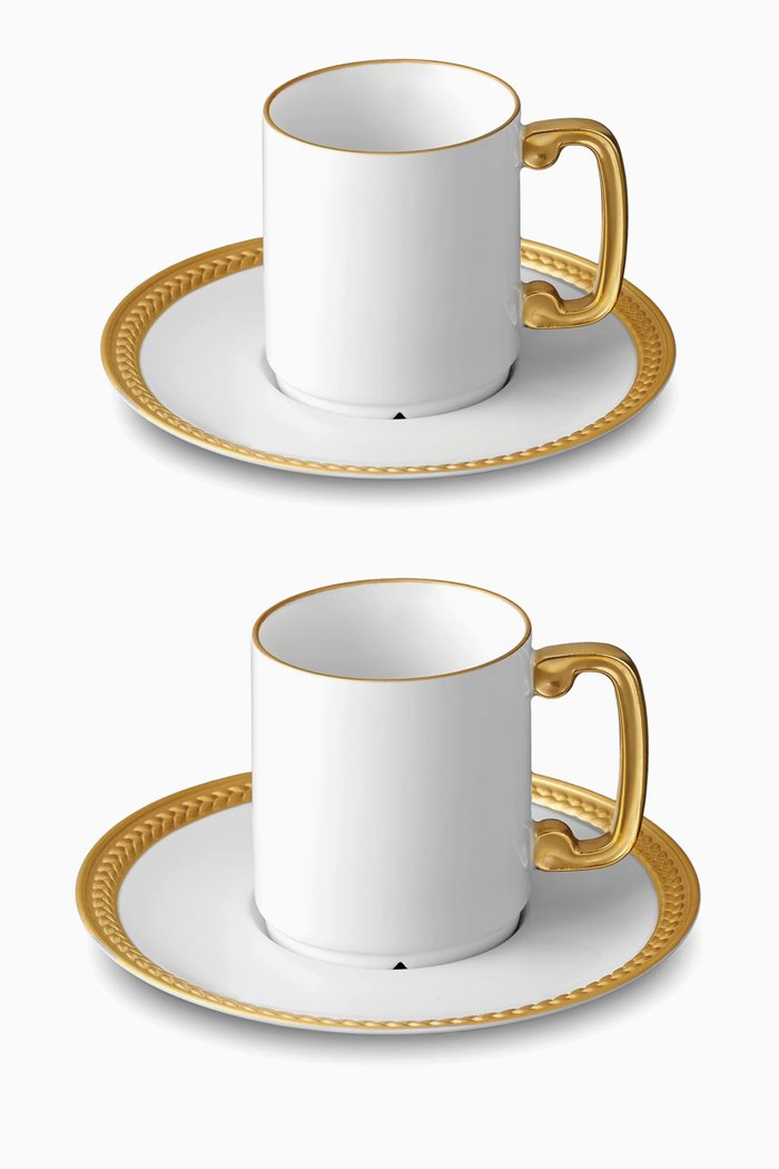 

Soie Tressée Espresso Cup and Saucer, Set of 2, White
