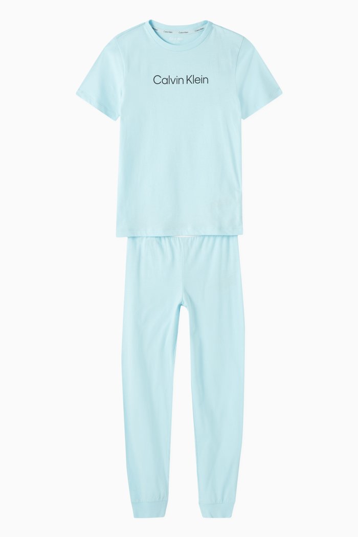 Logo Pyjama Set in Cotton, Blue