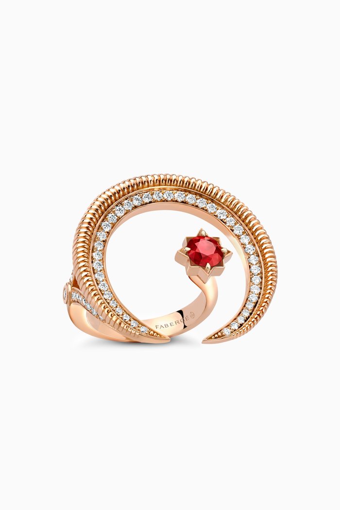 Colours Of Love Hilal Crescent Ruby & Diamond Ring in in 18kt Rose Gold, Red