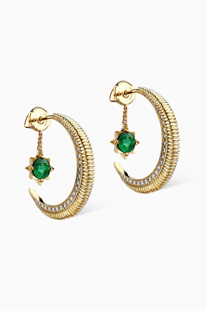 

Colours of Love Baby Hilal Emerald & Diamond Earrings in 18kt Yellow Gold, Green