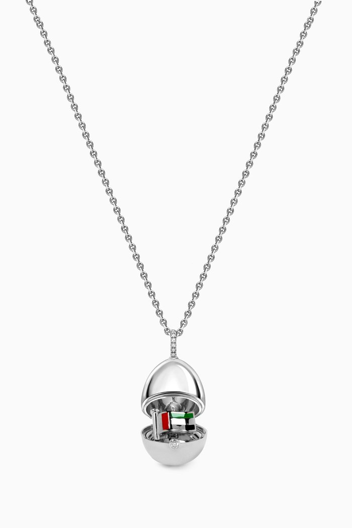 

Essence UAE Flag Surprise Locket Necklace in 18kt White Gold, Green
