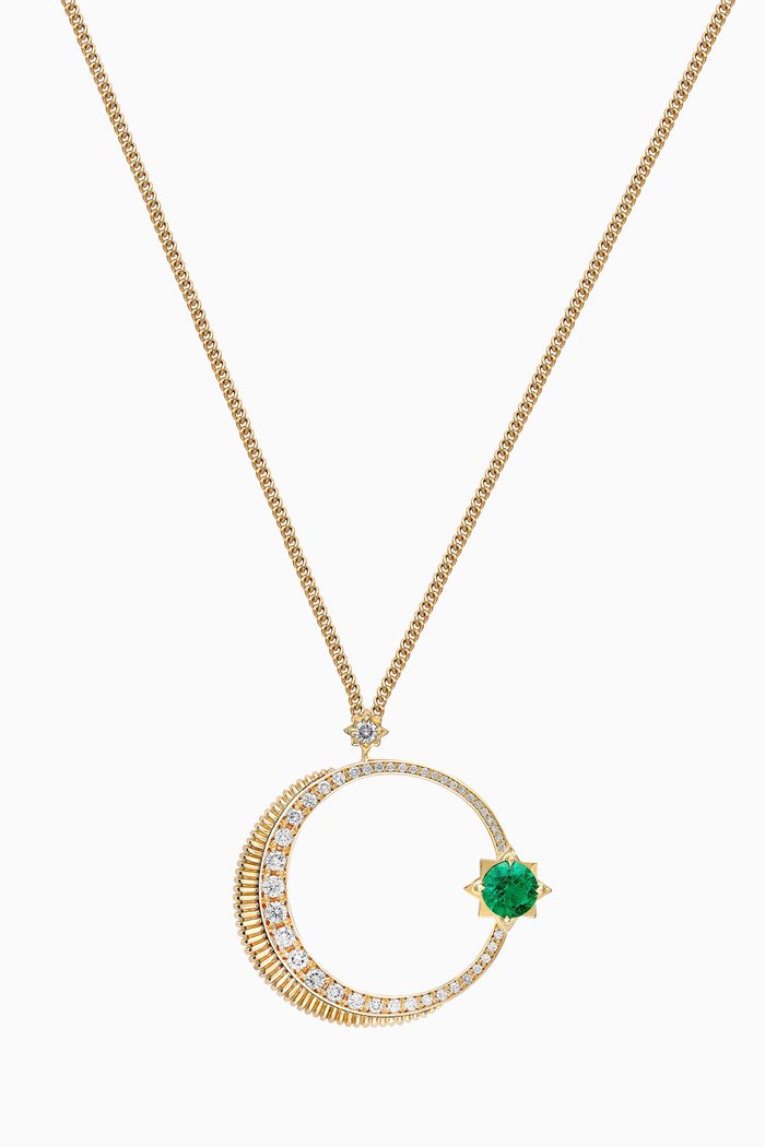 

Colours of Love Baby Hilal Diamond & Emerald Pendant Necklace in 18kt Yellow Gold, Green