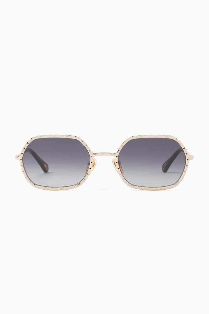 

Studded Oval Sunglasses in Metal, Gold