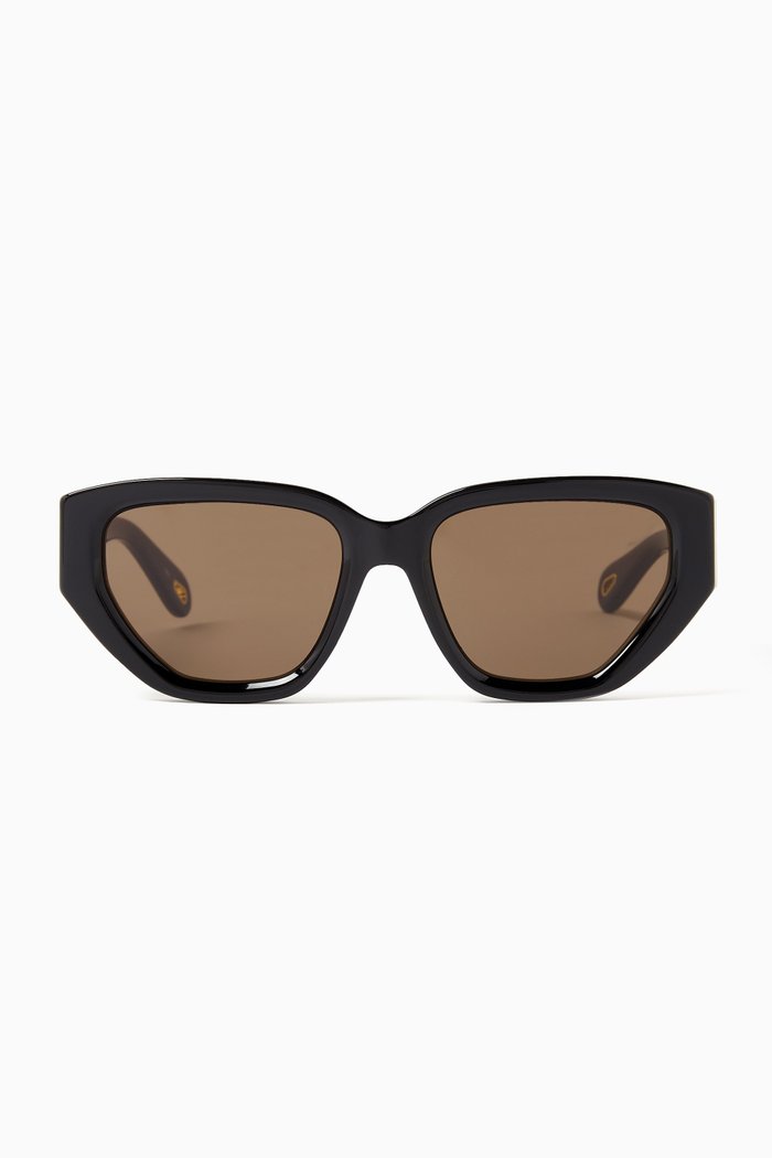 

Square Cat-eye Sunglasses in Recycled Acetate, Black
