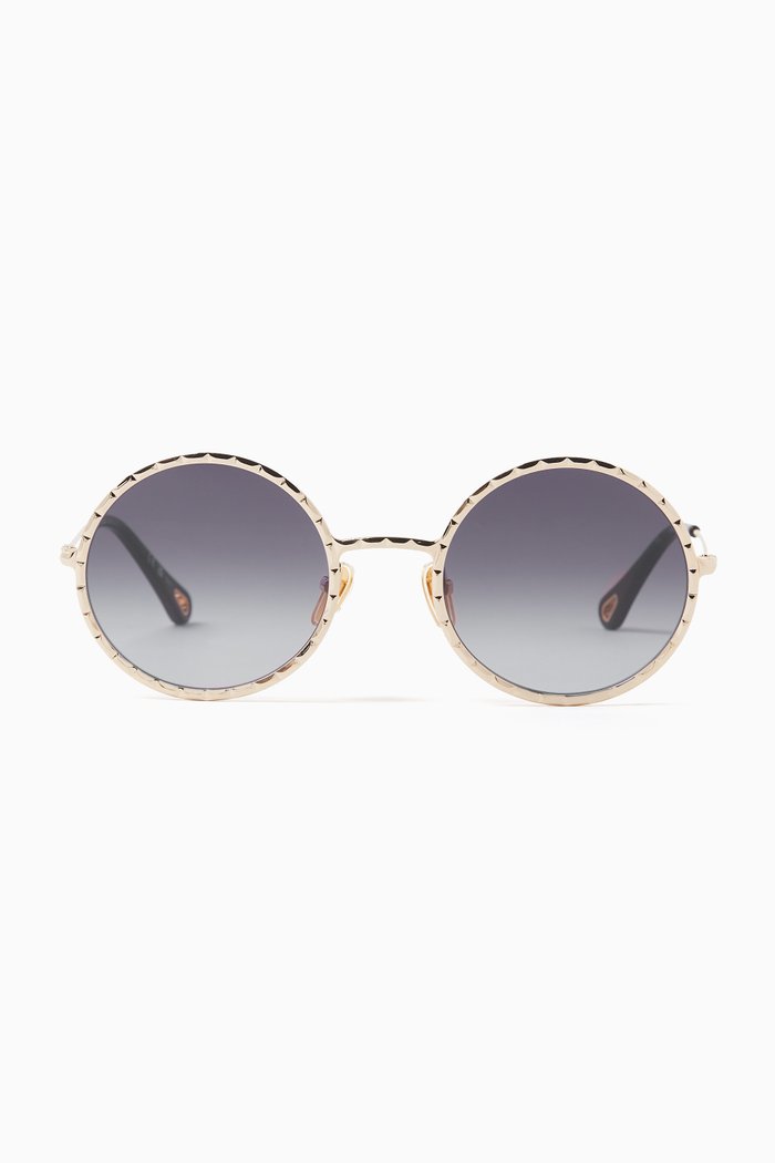 Studded Round Sunglasses in Metal, Black