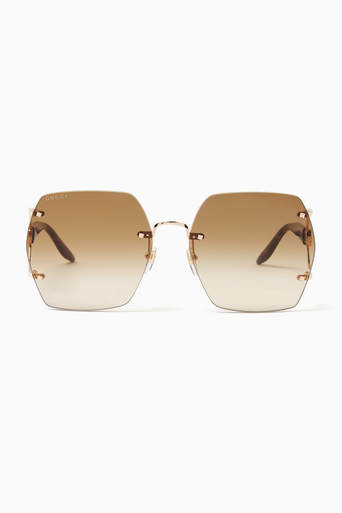

Square Sunglasses in Metal and Recycled Acetate, Brown