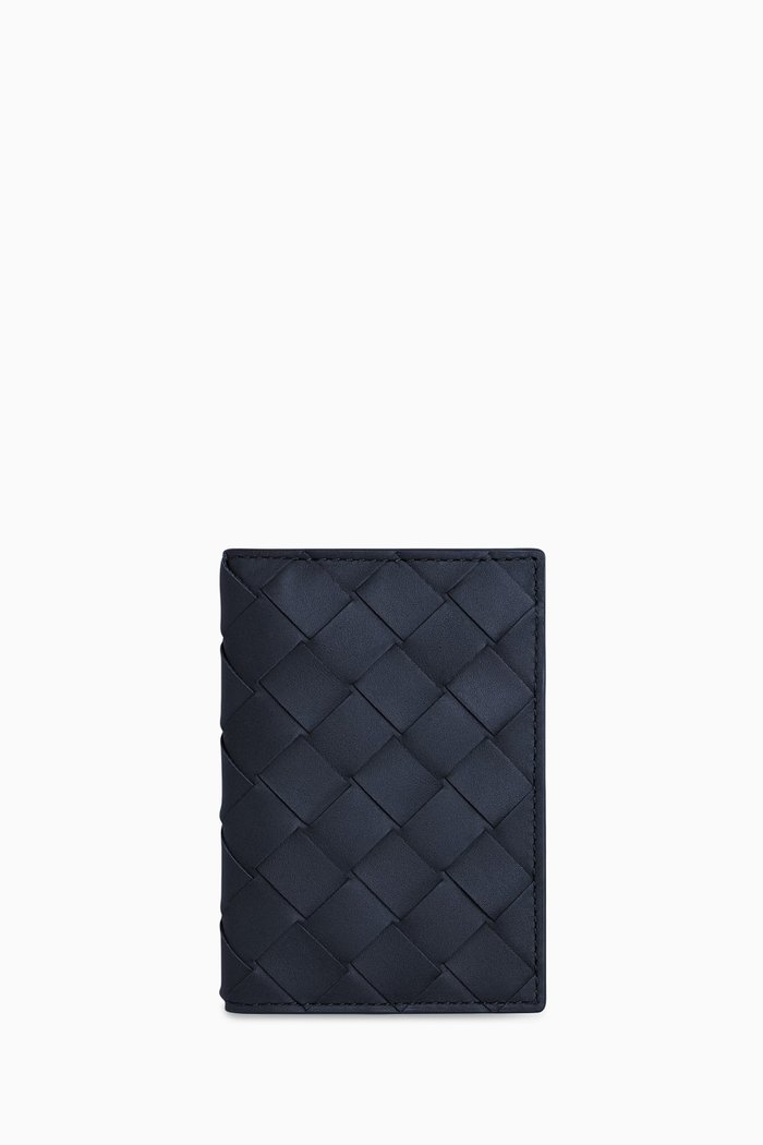 

Flap Card Case in Intrecciato Leather, Blue
