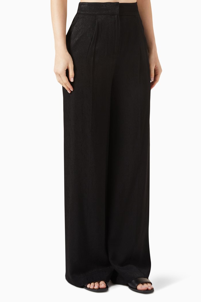 Pleated Wide-leg Pants in Satin, Black