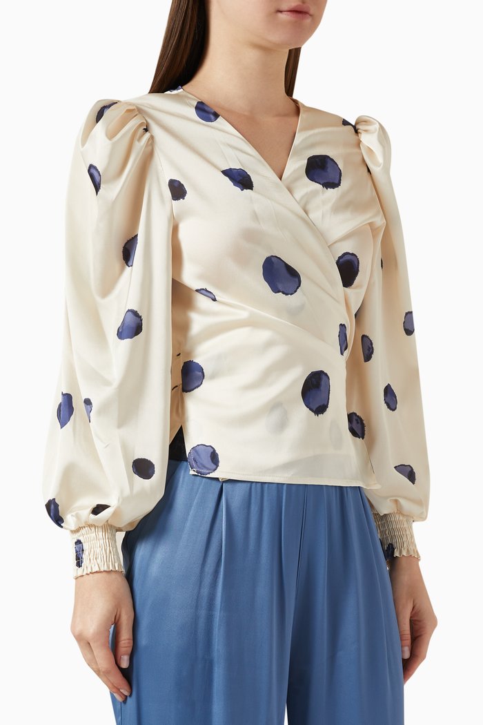 

Polka-dot Wraparound Blouse in Satin, Neutral