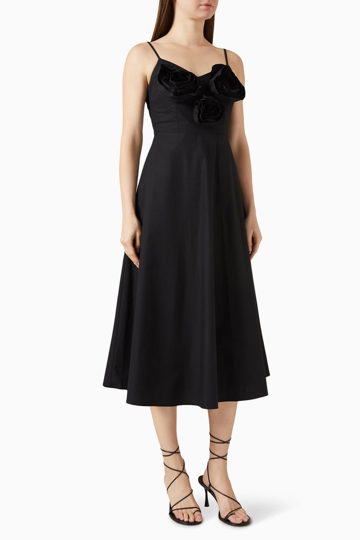 

Floral Appliqué Midi Dress in Cotton, Black