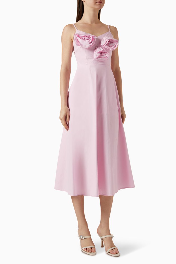 

Floral Appliqué Midi Dress in Cotton, Pink