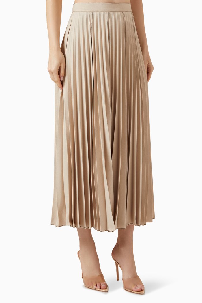

High-waisted Pleated Maxi Skirt, Neutral