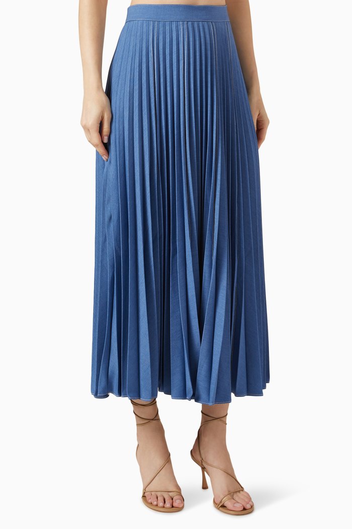 

High-waisted Pleated Maxi Skirt, Blue