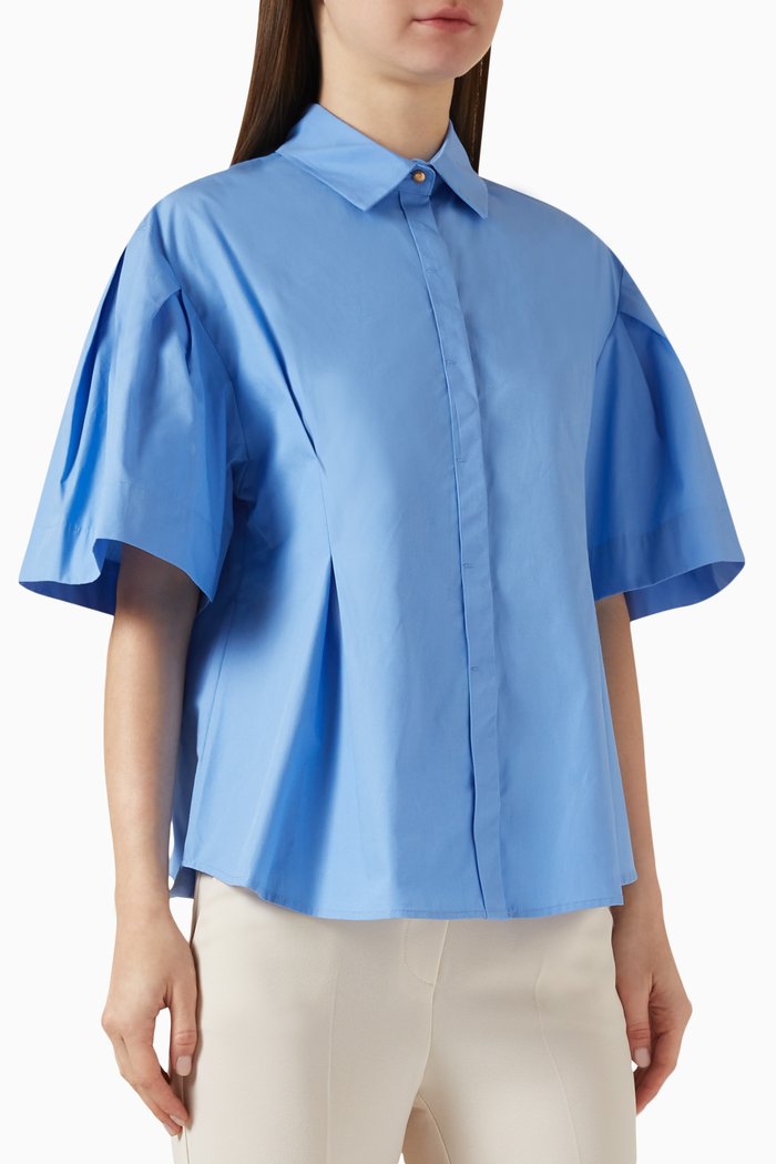 Flared Oversized Shirt in Cotton, Blue