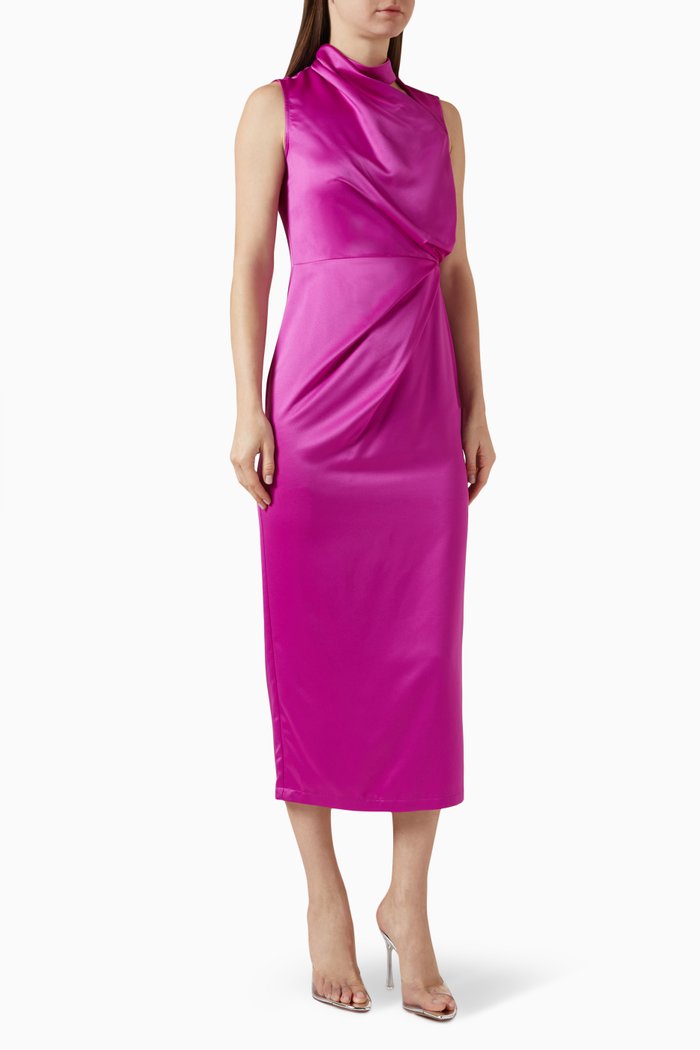 

Draped Midi Dress in Satin, Pink