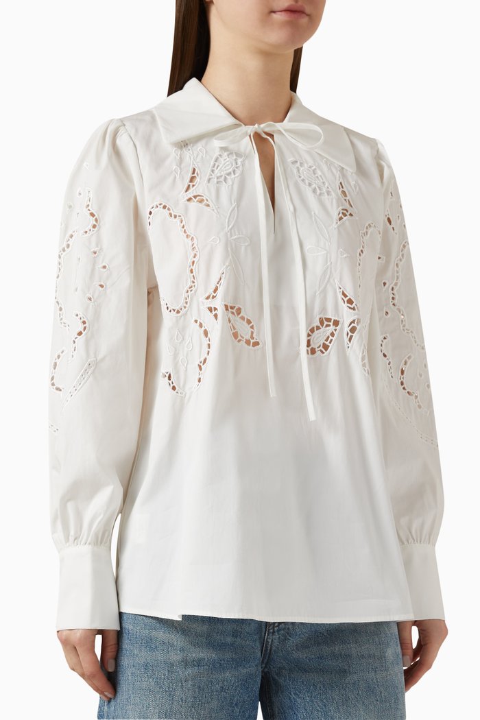 

Tie-up Collar Lace Blouse in Cotton, Neutral