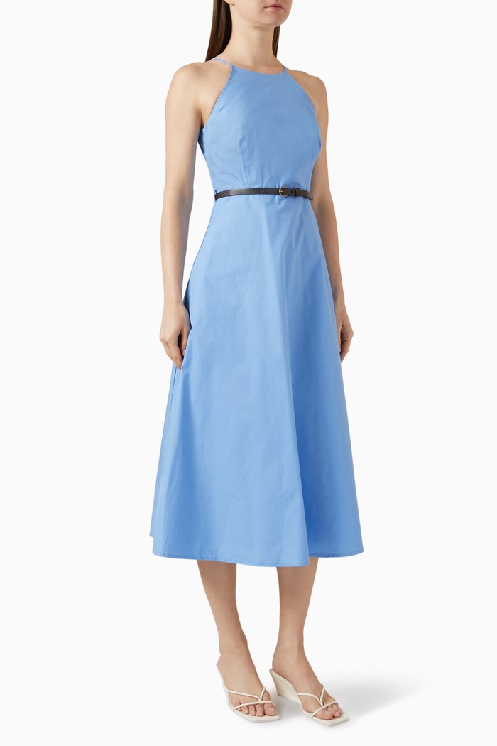 

Belted Midi Dress in Cotton, Blue