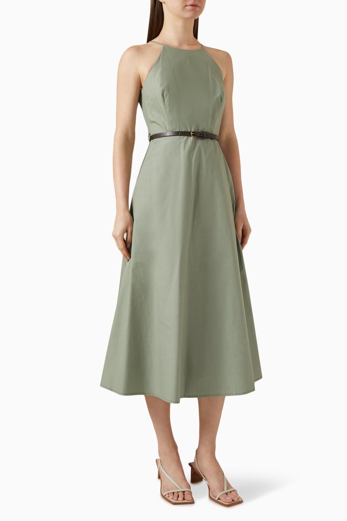 

Belted Midi Dress in Cotton, Green
