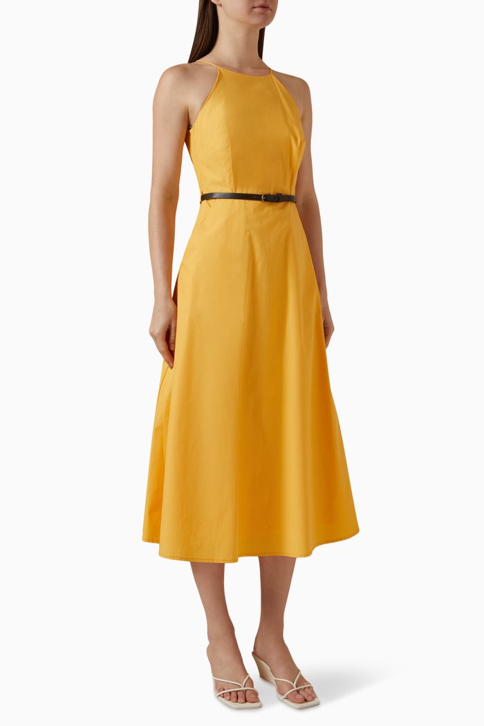 Belted Midi Dress in Cotton, Yellow