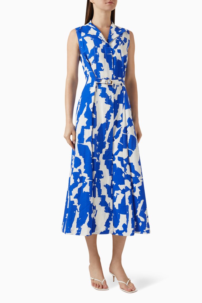 

Printed Shirt Dress in Rayon-blend, Blue