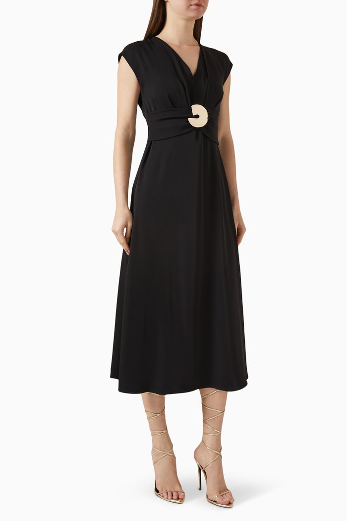 

Belted Midi Dress in Rayon, Black