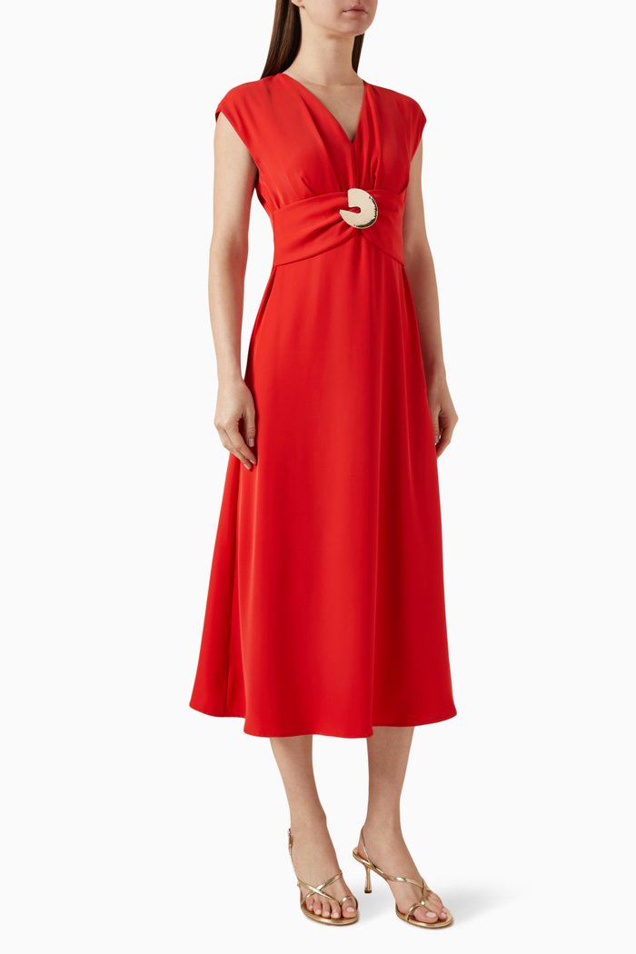 

Belted Midi Dress in Rayon, Red