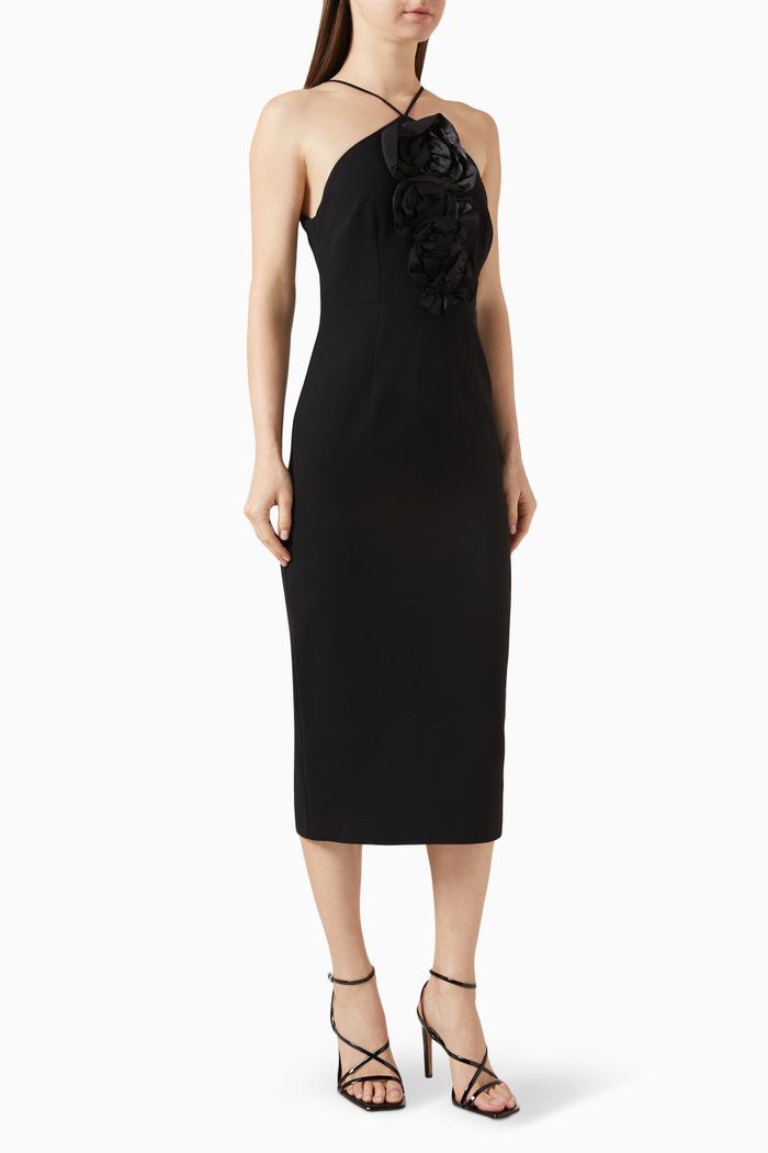 

Rose Detail Halterneck Midi Dress, Black