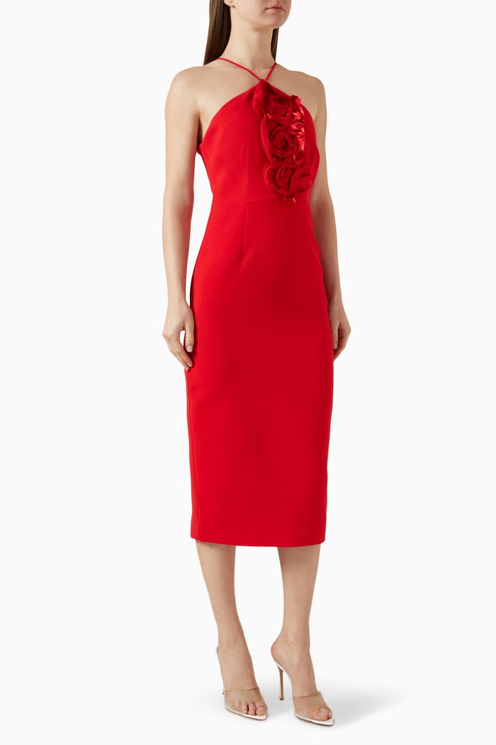 

Rose Detail Halterneck Midi Dress, Red