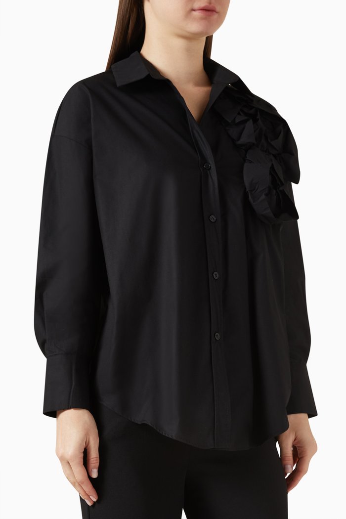 

Rose Detail Oversized Shirt in Cotton, Black