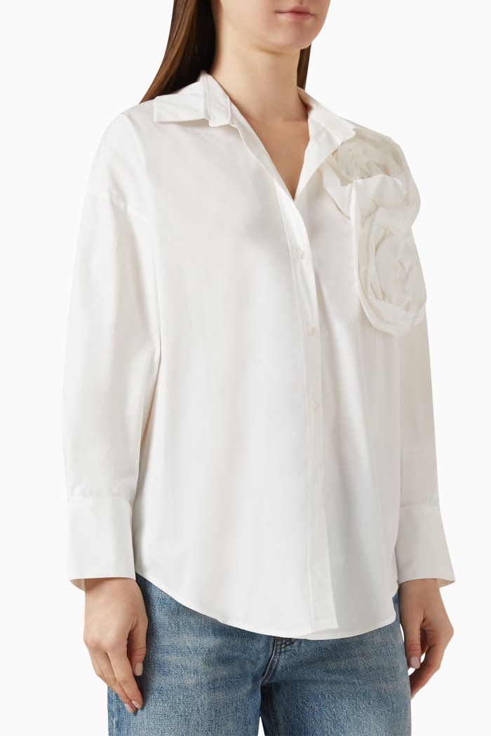 

Rose Detail Oversized Shirt in Cotton, Neutral