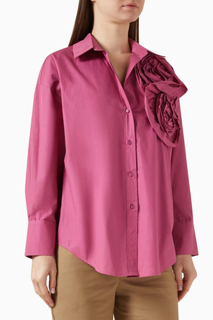 

Rose Detail Oversized Shirt in Cotton, Pink
