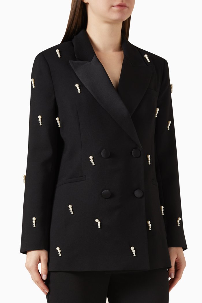 

Embellished Pearl Blazer, Black