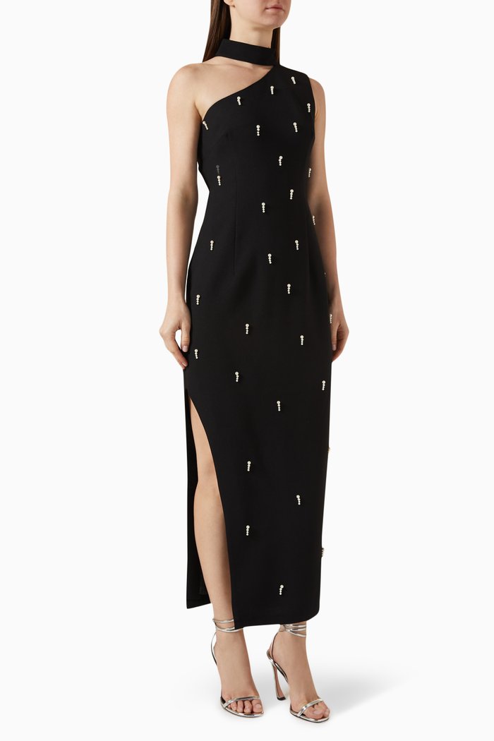 

Embellished Pearl Midi Dress, Black